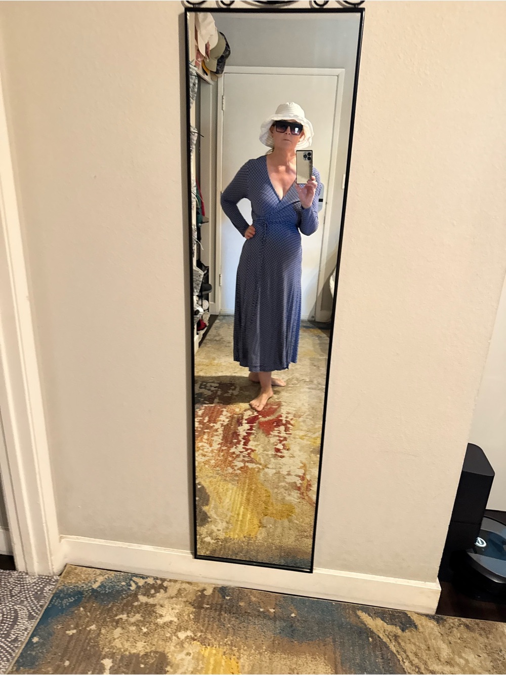 Women's Blue Geometric Open-Front Long Robe - Picture 12 of 13